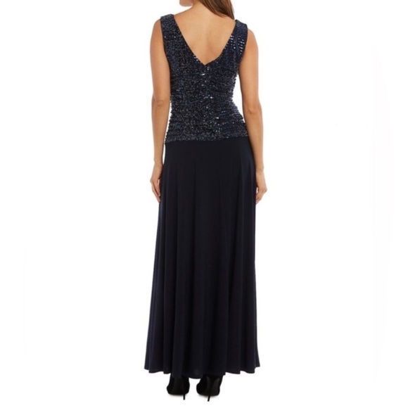R&M Richards Black Sequin Bodice Sleeveless Long Evening Dress Sexy Party Sz 12 - Picture 2 of 10